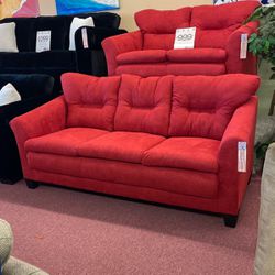 🇺🇸HUGE Blowout Furniture Sale!🇺🇸 Brand New Red Microfiber Sofa Loveseat Set! $50 Down Takes It Home Today!