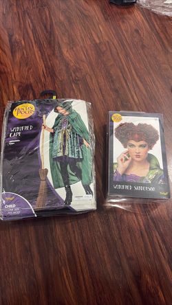 Child medium hocus pocus costume dress and cape and wig