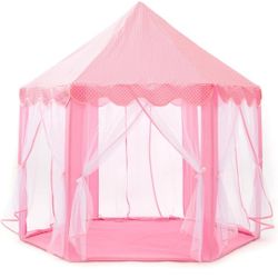 Princess Tent Girls Castle Play Tent Large Kids Play Tent Playhouse Kids Castle for Children Indoor and Outdoor Games (Pink)Assembled