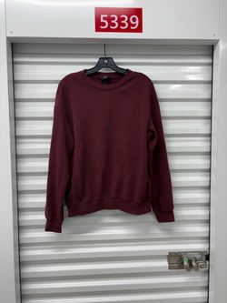 H&M Men's Burgundy Solid Crew Neck Long Sleeve Pullover Loose Fit Sweatshirt S