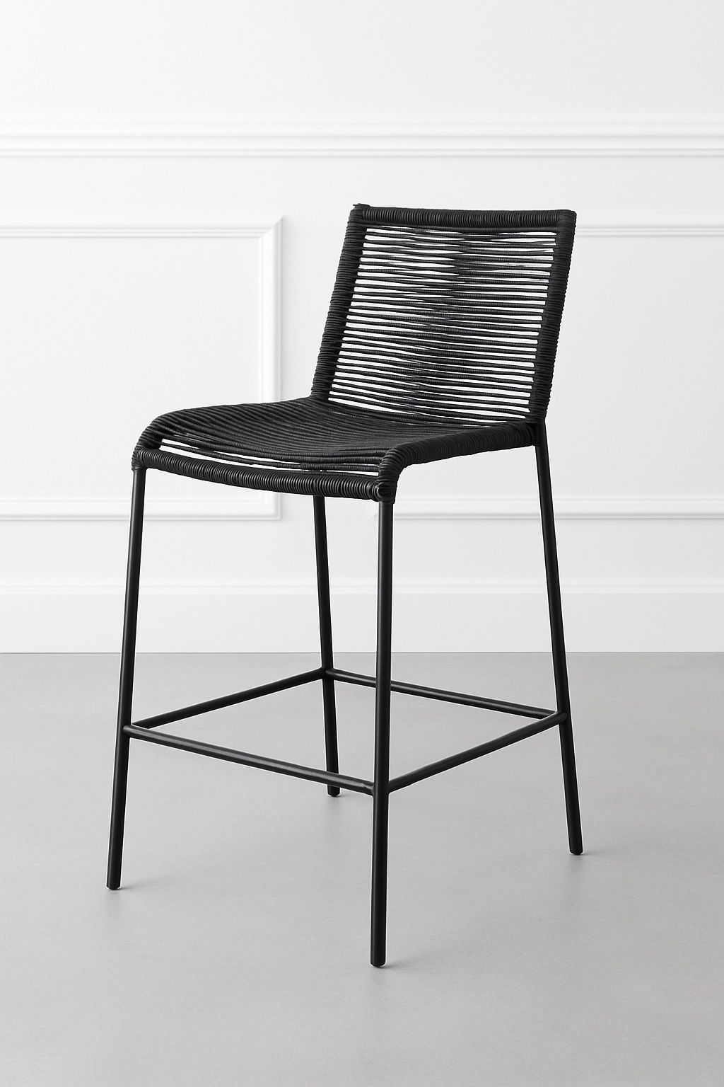 Set of 4 Indoor/ Outdoor Black Rope Barstools / Counter Chairs – Metal Frame Modern Style”