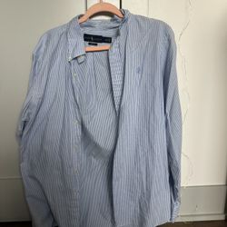 Ralph Lauren Blue Striped Button Up ✧ oversized preppy boyfriend shirt