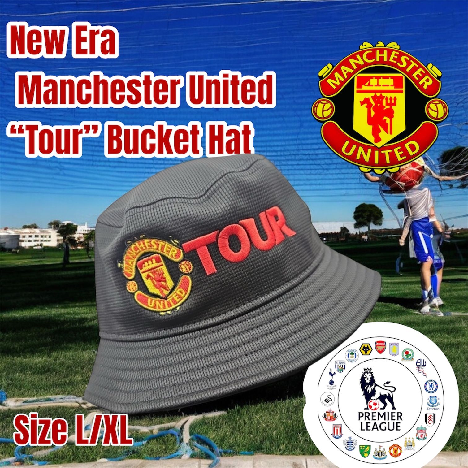New Era Manchester United “Tour” Bucket Hat, Size L/XL ((contact info removed)8) Black 