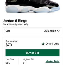 Jordan 6 Rings “Black White Gym Red Size 6
