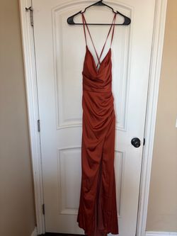 Rust color satin dress Long