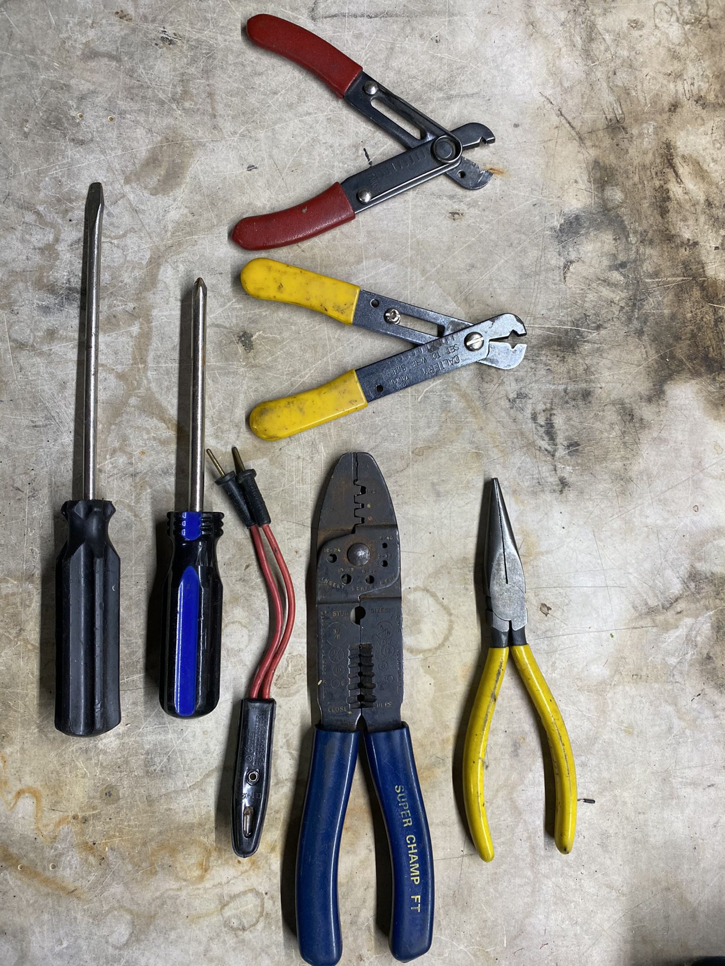 Wire Cutter, Stripper and Crimping tool, 120 volt tester and Screw drivers