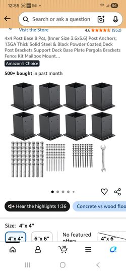 4x4 Post Base 8 Pcs, (Inner Size 3.6x3.6) Post Anchors, 13GA Thick Solid Steel & Black Powder Coated,Deck Post Brackets Support Deck Base Plate Pergol