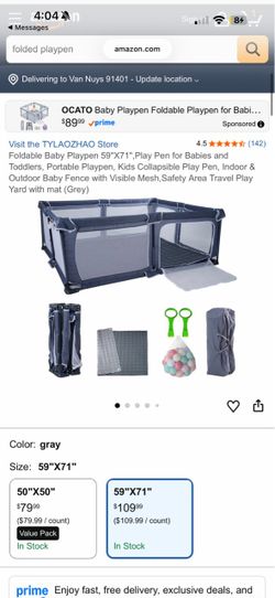 Foldable Baby Playpen with Mat, Gray