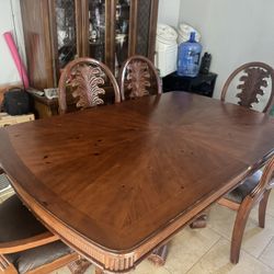 Solid Brown Wood Dinning Room Table Set