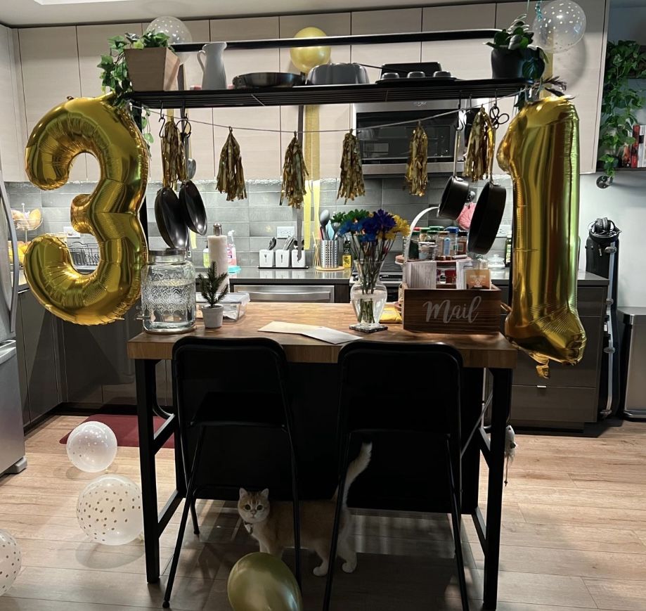 Kitchen Island w/ Rack + 2 Foldable Bar Stools