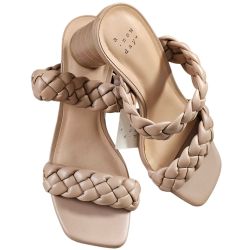 New Nude Tan Braided Rope Open Toe Barrel Heels Size 7