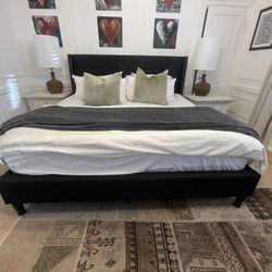 WOW Black 51” Tall Headboard, Platform Bed With Slats King Complete Bed With Mattress