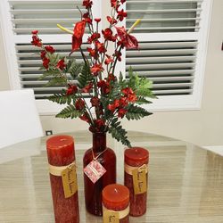 Large Red Candles and Flower Christmas Arrangement