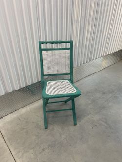 Vintage Folding Chair Wood And Cane Back & Seat