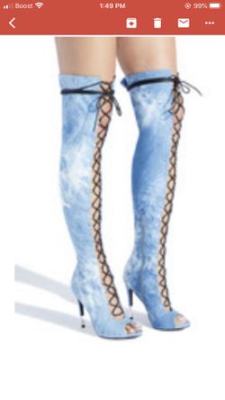 Jean lace up thigh high boots size 11