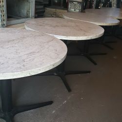 Used (5) 42" D Round Stone Table Tops With Bases 