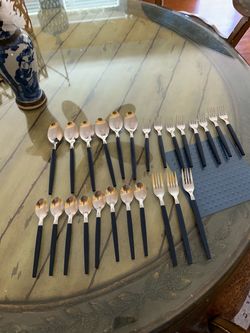 Stainless Steel Flatware Set with Black Handles