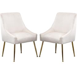 Modern Velvet Accent Chair, Thick Sponge Upholstered Dining Chair with Golden Legs for Dining Room/Bedroom/Living Room/Office Set of 2(Beige