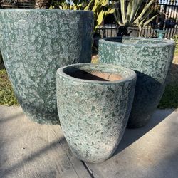 Jade Green Lava Pots-Ceramic Planters($455 set )