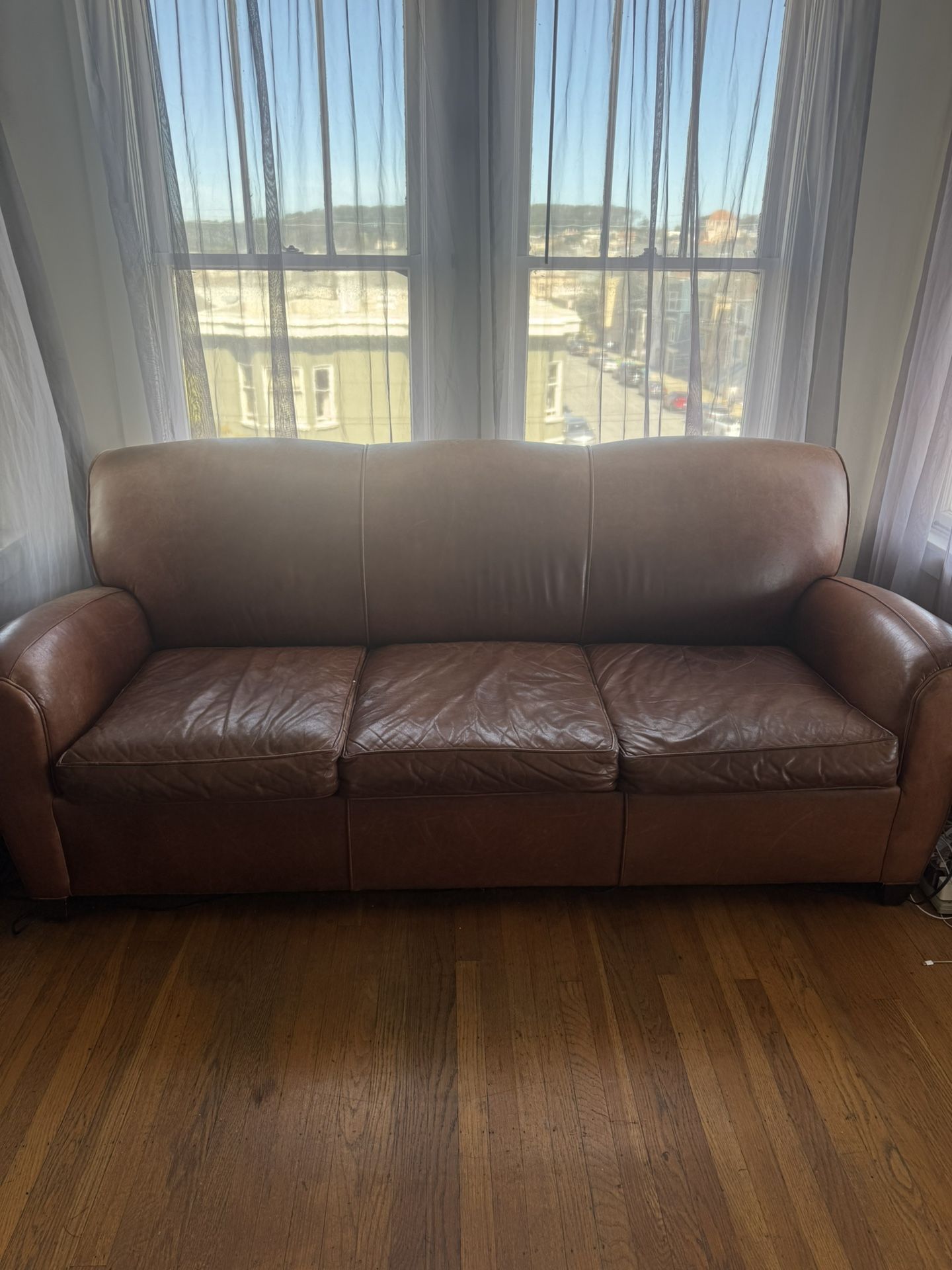 Comfortable brown leather sofa