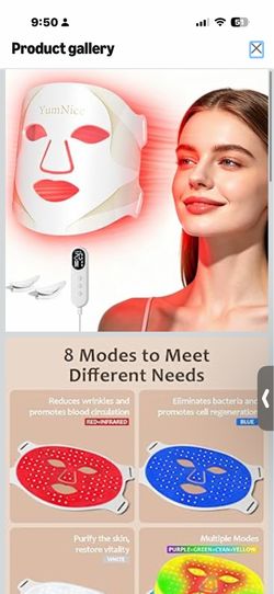 Red Light Therapy for Face, 8 Modes Portable Red Light Therapy Mask, 850nm Infrared & 7-Color, 2000mAh Rechargeable Remote, 288 LEDs, Timing Function,