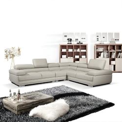 ESF 2119 Sectional Sofa in Light Gray Leather - New - Z Furniture Alexandria VA