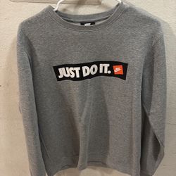 Vintage Nike Sweater Mens Medium Gray Fleece Sweatshirt “Just Do It” Box Logo