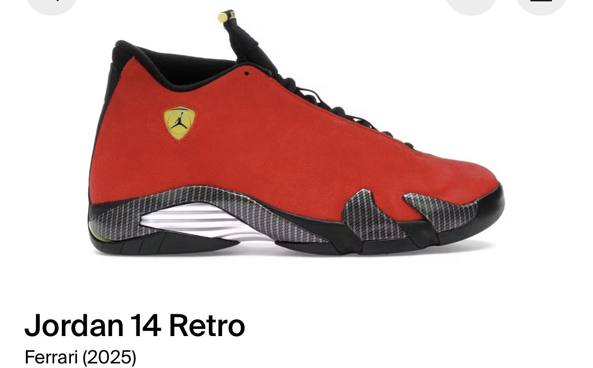 Jordan 14 Retro - Ferrari 2025 Size 8.5,9,9.5,10,10.5,11,12,13