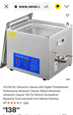 VEVOR 15L Ultrasonic Cleaner with Digital Timer and Heater