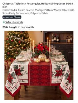 Christmas Tablecloth Rectangular, Holiday Dining Decor, 60x84 Inch