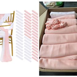 PakiInno Wedding Chair Sashes Covers 8FT Long White and Blush Aisle Decorations Draping Fabric 50 Pcs Sheer Church Chair Tulle Bows for Party Ceremony