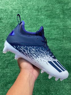 ADIDAS ADIZERO SCORCH “WHITE / COLLEGIATE NAVY” FOOTBALL CLEATS (Size 11.5, Men’s)
