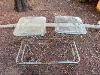 2 side tables with glass and I full table without