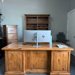 LUXURY. Solid Wood EXECUTIVE STATEMENT Office Set - Desk, Bookcase, Credenza & File Cabinet