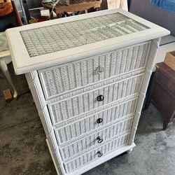 Wicker Dresser with Glass Top   30”w x 17.5”d x 49”h
