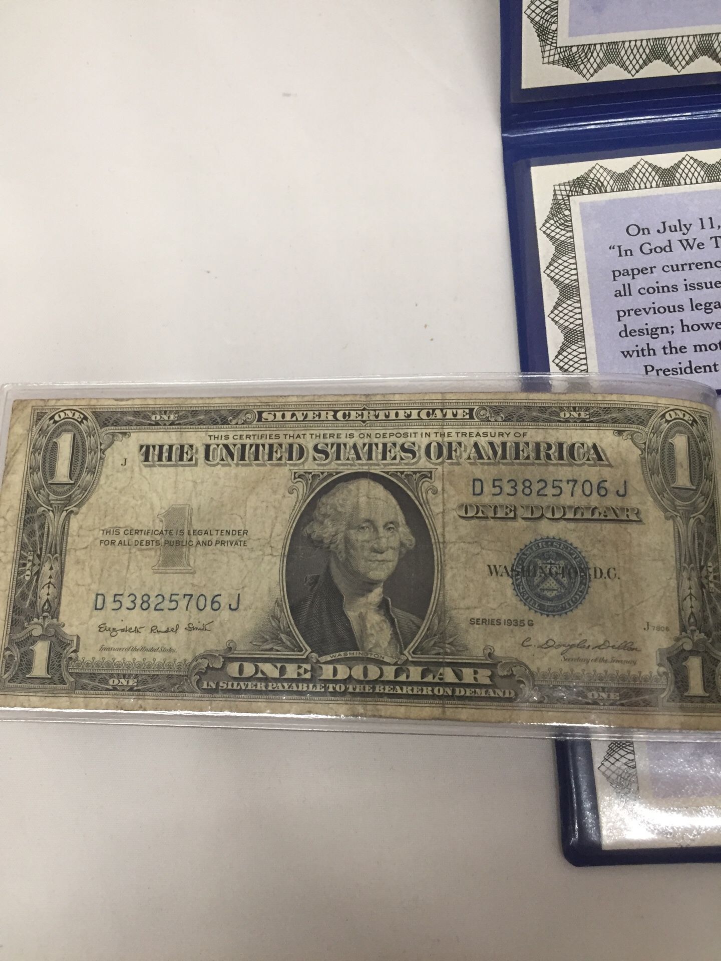 Series of 1935 $1 Silver Certificates with & without motto on the back