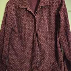Womens Maroon Button Down Long Sleeve Top