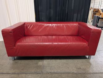 Red Leather Boxy Style Couch