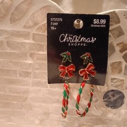 The Christmas Shoppe Set Of 3 Pairs Of Earrings NWT