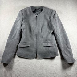 Brooks Brother Wool Blazer Women’s 8 Gray Zip Up Front Pockets Business #1202