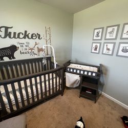 Crib, Mattress.chest , Chair And All Decor.