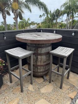Wine Barrel Bar Table and Chairs