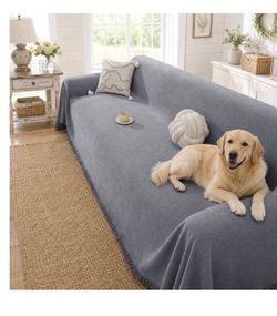 New Soft Chenille Couch Cover, Washable Boho Throw Blanket 71"×134",Gray, , Tassel Design
