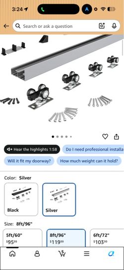 Silver Sliding Barn Door Hardware Kit 8ft
