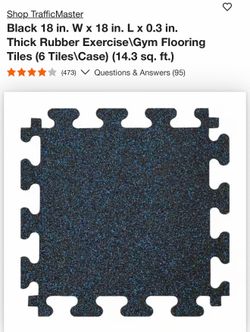 TrafficMaster Black 18 in. W x 18 in. L x 0.3 in. Thick Rubber Exercise\Gym Flooring Tiles (6 Tiles\