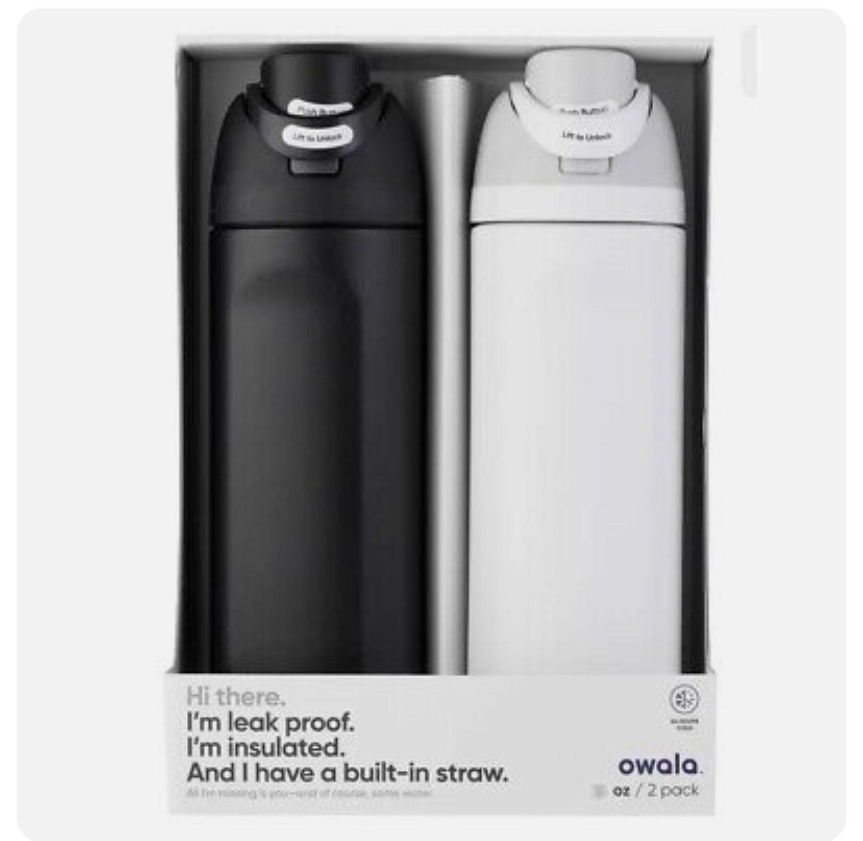 Owala 24-oz. Stainless Steel Water Bottle Combo Pack Grey & White