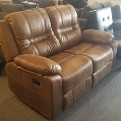 Brand New Brown Fabric Reclining Loveseat