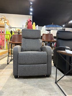 Small Recliner Sofa Chair with Padded Seat and Massage Backrest for Home Theater Living Room, Grey Fabric