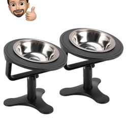 2Pack Elevated Cat Bowl, ABS Plastic Raised Cat Food Bowl with Stand, Prevent Neck Fatigue, Height Adjustable Tilted Elevated Pet Food Bowl for Small 