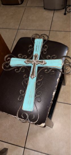 Decorative Wall Cross with Metal Scrollwork